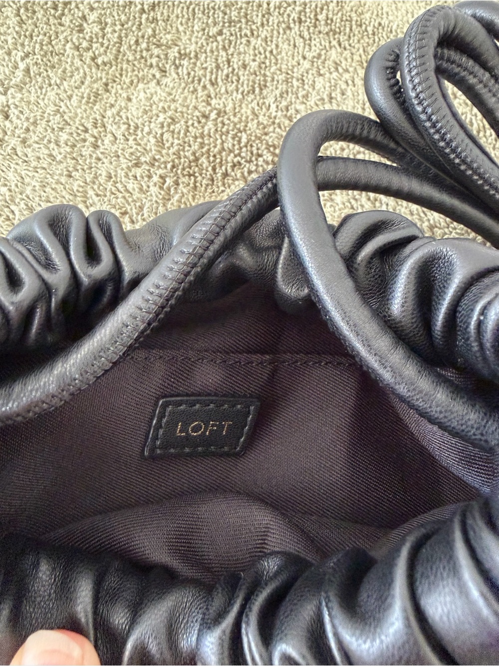 LOFT Black Drawstring Pouch Crossbody/Wristlet - Picture 2 of 2